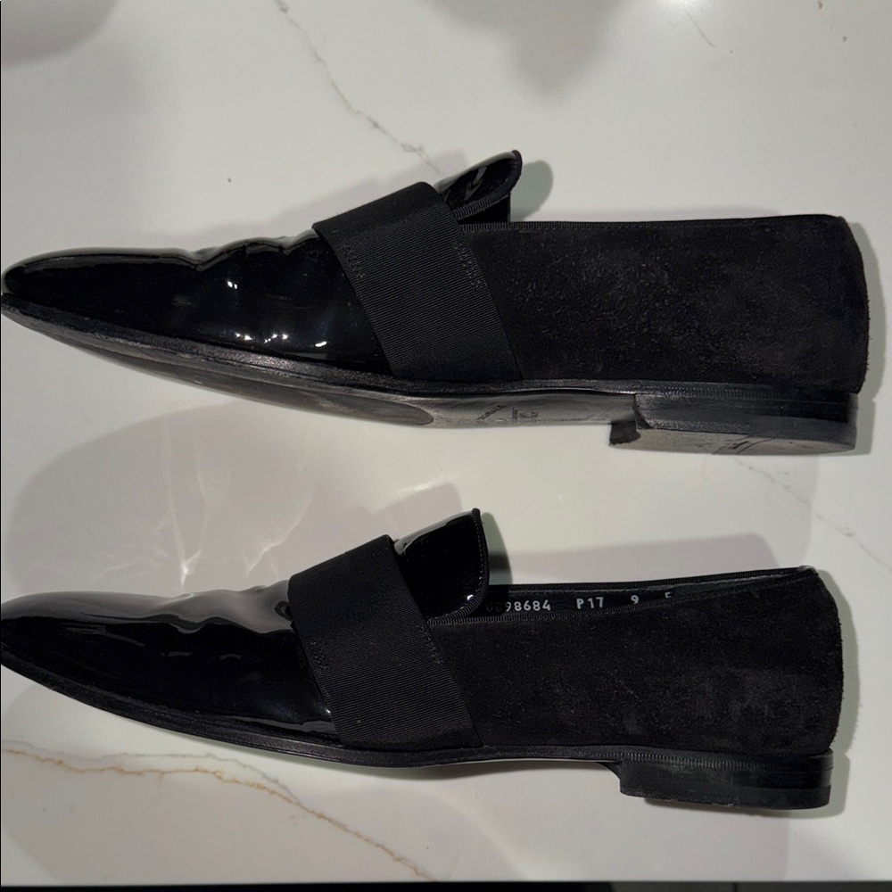 Salvatore Ferragamo Black Patent Leather & Velvet combo Loafers (fits like 10)